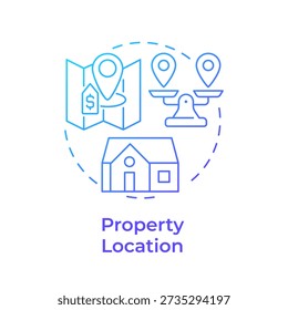 Property location blue gradient concept icon. Property purchasing, estate market. Home location. Round shape line illustration. Abstract idea. Graphic design. Easy to use in presentation, booklet