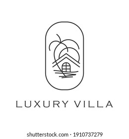 Property logo of black line with house in circle shape with ocean wave