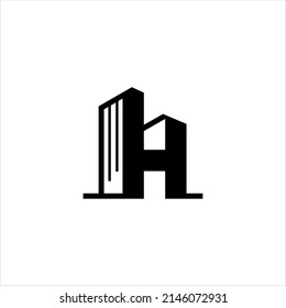 Property logo design idea with H letter monogram as high building	