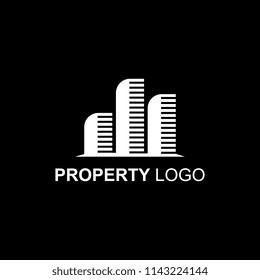 Property logo template in black and white with solid shape. Luxury style vector illustration.