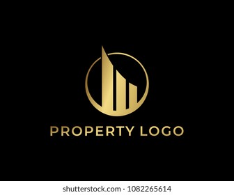 Property logo template gold design. Minimalist and sophisticated logogram design.