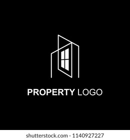 Property logo template with windows gestalt technique. Minimalist icon memorable concept.