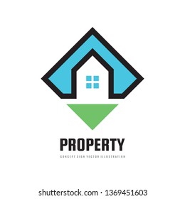 Property Management Concept Business Logo Template Vector Illustration. Real Estate Creative Sign. House Cottages And Skysrapers Symbols. Building Construction Icon. Graphic Design Elements. 