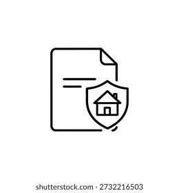 Property management contract line icon black and white vector house protection document real estate insurance agreement