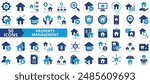 Property management icon collection set. Containing house, find, verified, monitor, renewable, growth, investment icon. Simple flat vector.