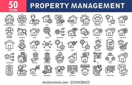 Property Management Icon Set Collection. Simple Line Vector