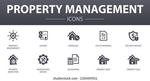 property management simple concept icons set. Contains such icons as leasing, mortgage, security deposit, accounting and more, can be used for web, logo, UI/UX