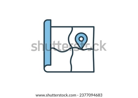 Property Map Icon. location plan with pin. Icon related to Real estate. suitable for web site, app, user interfaces, printable etc. Flat line icon style. Simple vector design editable