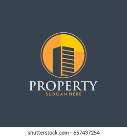 property modern logo with building and orange circle simple vector illustration