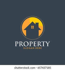 property modern logo with house and orange circle simple vector illustration