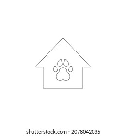 Property and mortgage concept. Vector outline sign, thin line. Perfect for advertising, web sites, online shops and stores. Line icon of animal pet paw inside of private house 