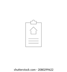 Property and mortgage concept. Vector outline sign, thin line. Perfect for advertising, web sites, online shops and stores. Line icon of private house on sheet as symbol of mortgage contract 