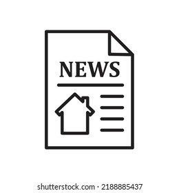 Icono vectorial de titular de noticias de propiedad. signo plano para concepto móvil y diseño web. Periódico con el icono de glifo de publicación de la casa. 