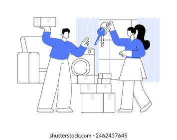 Property owner isolated cartoon vector illustrations. Happy couple having fun in their new home, family buying real estate, purchase property with broker, modern apartment vector cartoon.