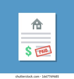 property paper document with dollar sign and paid stamp