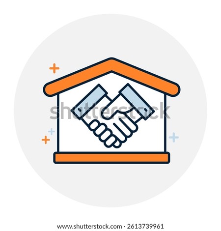 Property Partner Icon. Handshake in House, Agreement. Illustration for Real Estate Co-ownership Concept.