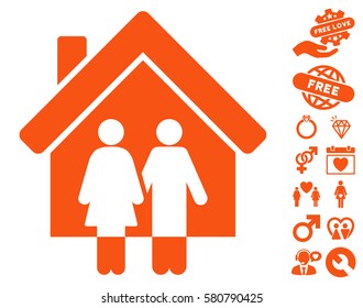 Property pictograph with bonus dating pictograph collection. Vector illustration style is flat iconic orange symbols on white background.
