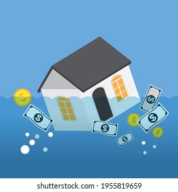 Property prices plummeting and indebtedness, Vector illustration in flat style