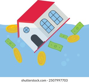 Property prices plummeting and indebtedness, Vector illustration in flat style

