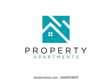 Property and real estate business company logo design blue color, professional and eye-catching minimalist house roof shape