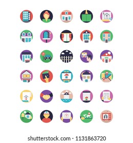 
Property and Real Estate Colored Vector Icons Set
