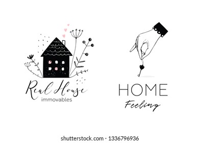 Property real estate house and key elegant logo. Minimalistic vintage logotype real estate minimal design.