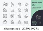 Property Real Estate Icon collection containing 16 editable stroke icons. Perfect for logos, stats and infographics. Edit the thickness of the line in any vector capable app.