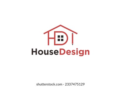 Property real estate logo design H D I initial letter window roof element