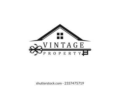 Property real estate logo design roof window old key icon element