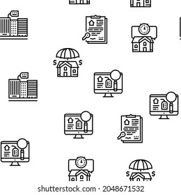 Property Rental Agency Vector Seamless Pattern Thin Line Illustration