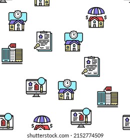 Property Rental Agency Vector Seamless Pattern Thin Line Illustration