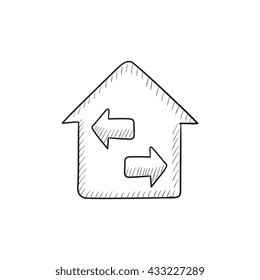 Icono de esbozo vectorial de reventa de propiedades aislado en segundo plano. Icono de reventa de propiedades dibujado a mano. Icono de esbozo de reventa de propiedades para infografía, sitio web o aplicación.