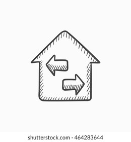 Wiederverkauf von Objekten, Vektorgrafik Symbol einzeln auf Hintergrund. Handgezeichnetes Property Resale Symbol. Sketch-Icon für den Weiterverkauf von Immobilien für Infografiken, Webseiten oder App.