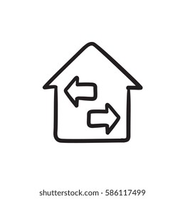 Icono de esbozo vectorial de reventa de propiedades aislado en segundo plano. Icono de reventa de propiedades dibujado a mano. Icono de esbozo de reventa de propiedades para infografía, sitio web o aplicación.