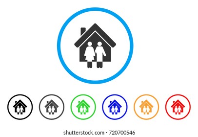 Property rounded icon. Style is a flat property gray symbol inside light blue circle with black, gray, green, blue, red, orange color versions. Vector designed for web and software interfaces.