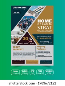 Property Sale Flyer Design. Home For Sale Modern Poster Template. House Rent Brochure Vector Eps. Real Estate Leaflet. Corporate Business Brochure.