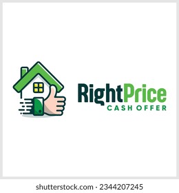 property sale house logo with house and thumbs up