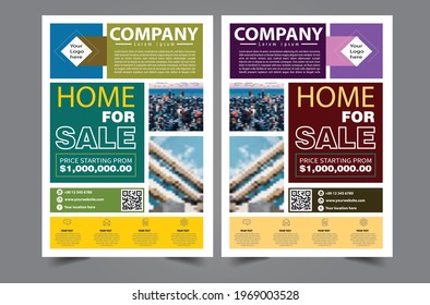 Property sale modern flyer design eps. Company brochure, Home sale design templates. Magazine infographic poster, Corporate Presentation flyer design layout. Free size front page and back page.