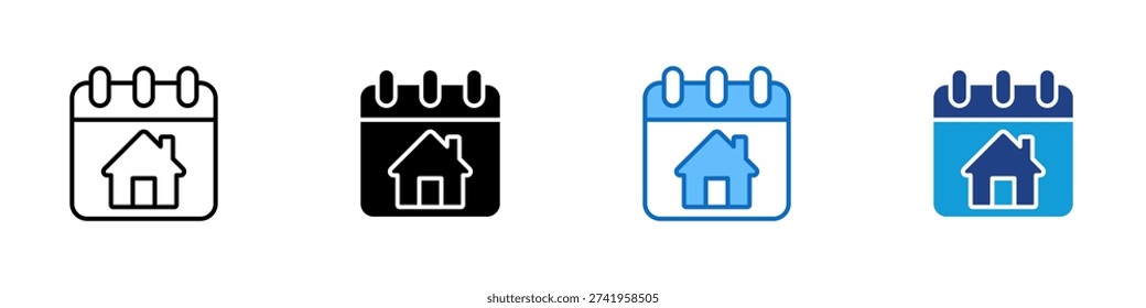 Property Schedule Multiple Style Icon Design Vector - Calendar with house representing movein date, property booking, and real estate scheduling