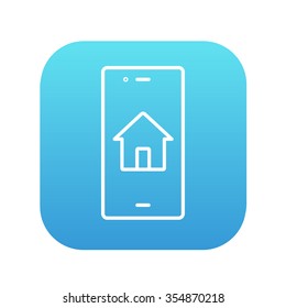 Property search on mobile device line icon for web, mobile and infographics. Vector white icon on the blue gradient square with rounded corners isolated on white background.