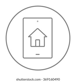 Property search on mobile device line icon.