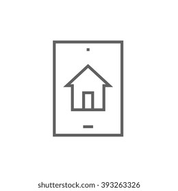 Property search on mobile device line icon.