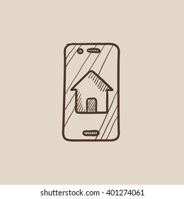 Immobiliensuche auf dem Skizzensymbol für mobile Geräte.