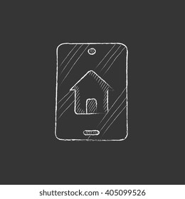 Property search on mobile device. Drawn in chalk icon.