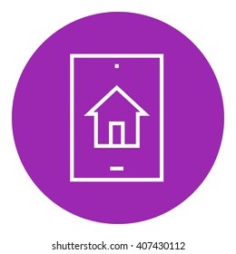 Property search on mobile device line icon.