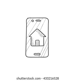 Property search on mobile device vector sketch icon isolated on background. Hand drawn Property search on mobile device icon. Property search sketch icon for infographic, website or app.