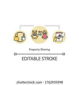 Property sharing concept icon. Goods exchange. Sustainable consumption. Peer to peer lending. Community support idea thin line illustration. Vector isolated outline RGB color drawing. Editable stroke