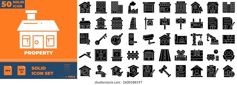 Property Solid Editable Icons set. Vector illustration in modern thin solid style of property icons: real estate, property, buying, renting, house, etc