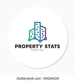 Property Stats logo vector template. Real estate logotype illustration isolated on background. Creative house statistics icon label in flat style. Colorful label design of building rating