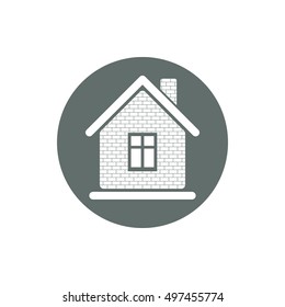 Property symbol, house constructed with bricks. Real estate agency vector emblem. Round sign with home illustration.